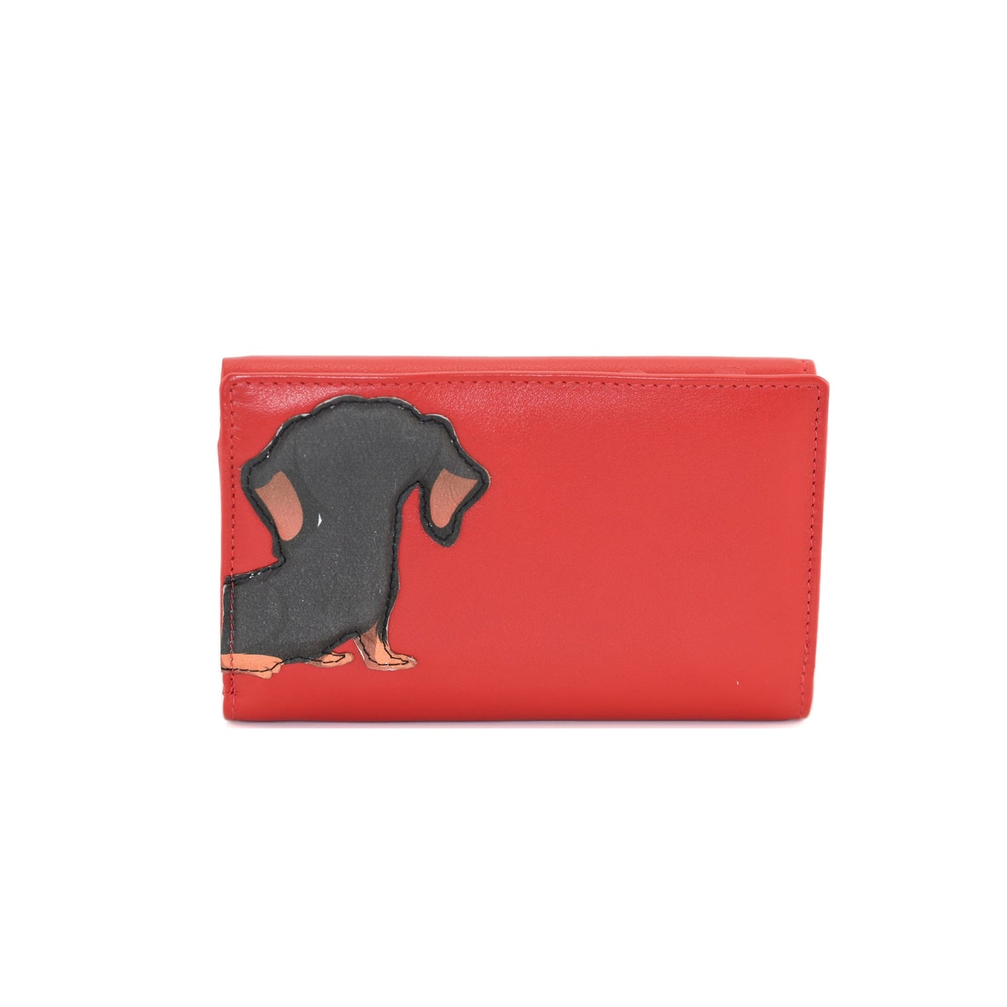 Dachshund Tri-Fold Leather Purse - Red