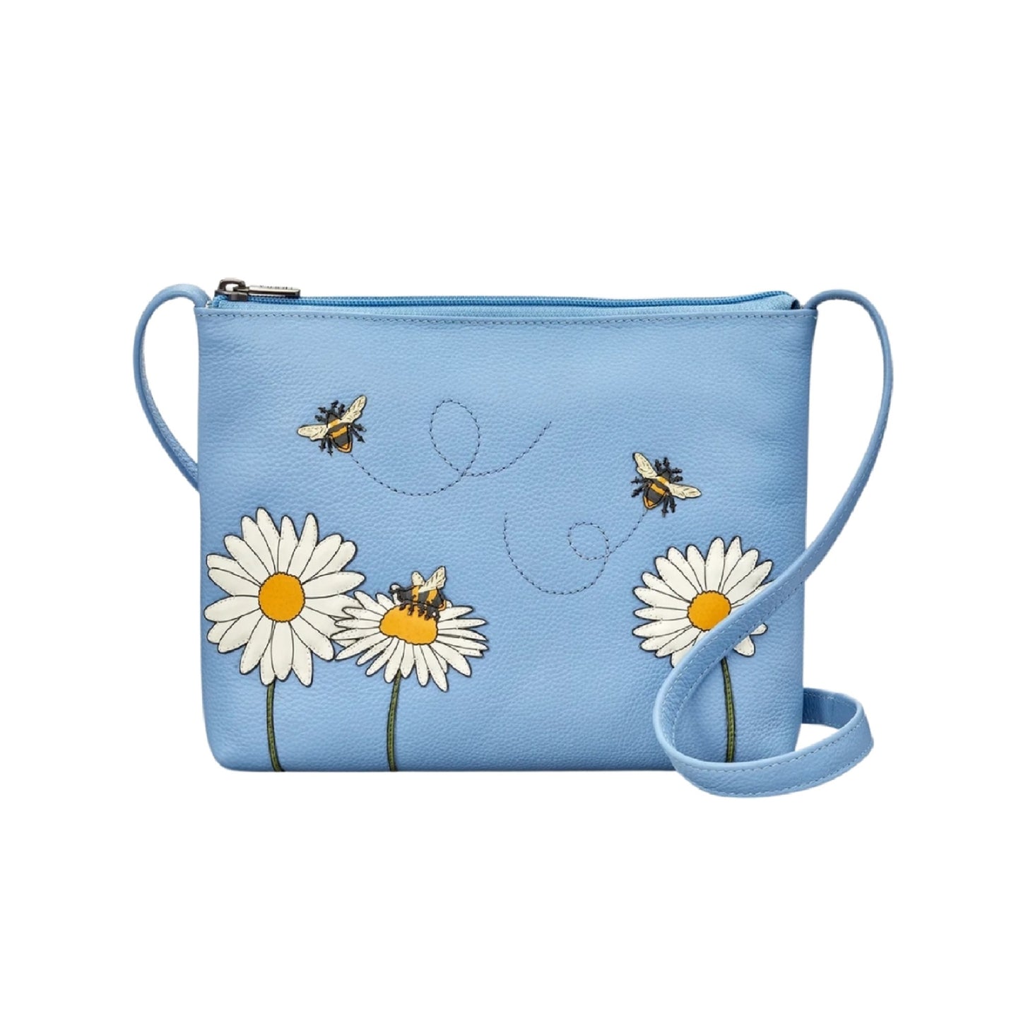 Bee Happy Leather Crossbody Bag - Blue