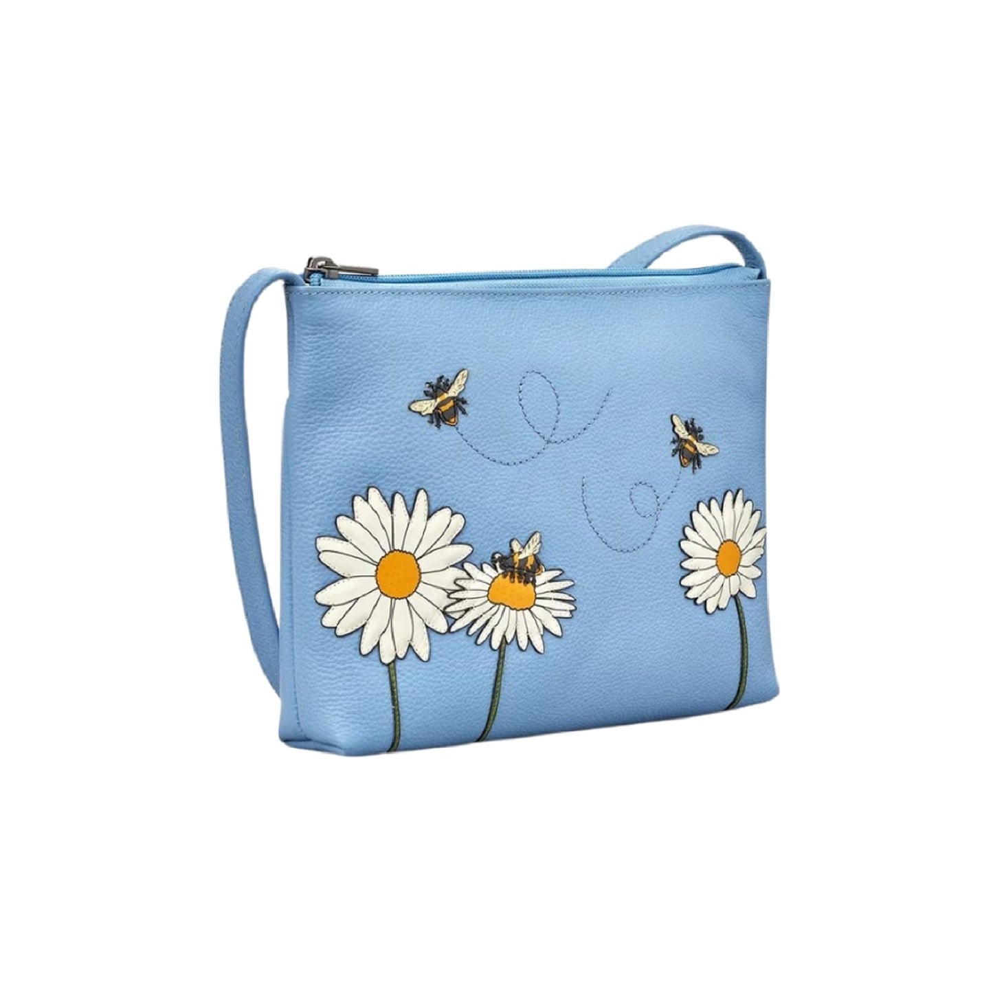 Bee Happy Leather Crossbody Bag - Blue