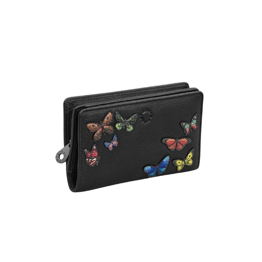 Amongst Butterflies Oxford Leather Purse - Black