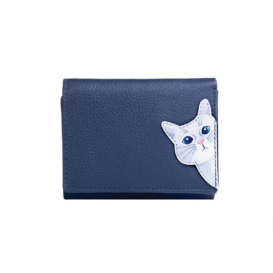 Cleo Small Tri-Fold Leather Purse - Navy