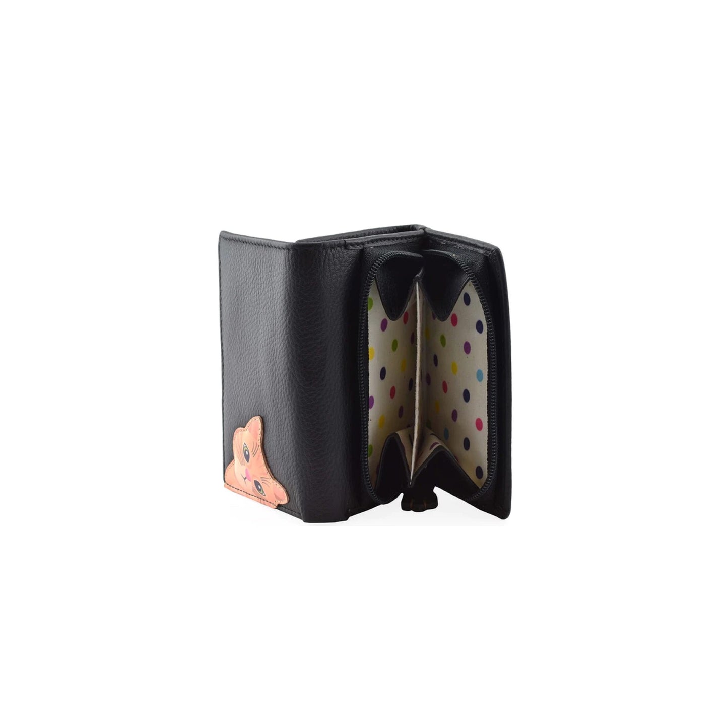 Cleo Small Tri-Fold Leather Purse - Black