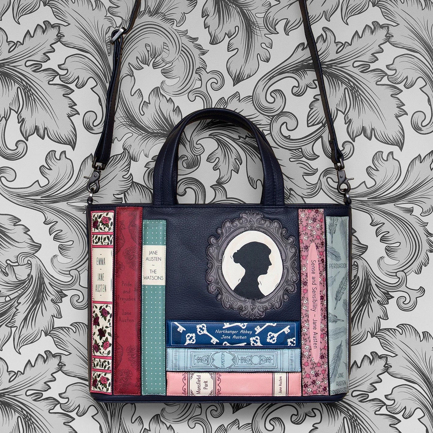 Jane Austen Bookworm Leather Grab Bag - Navy