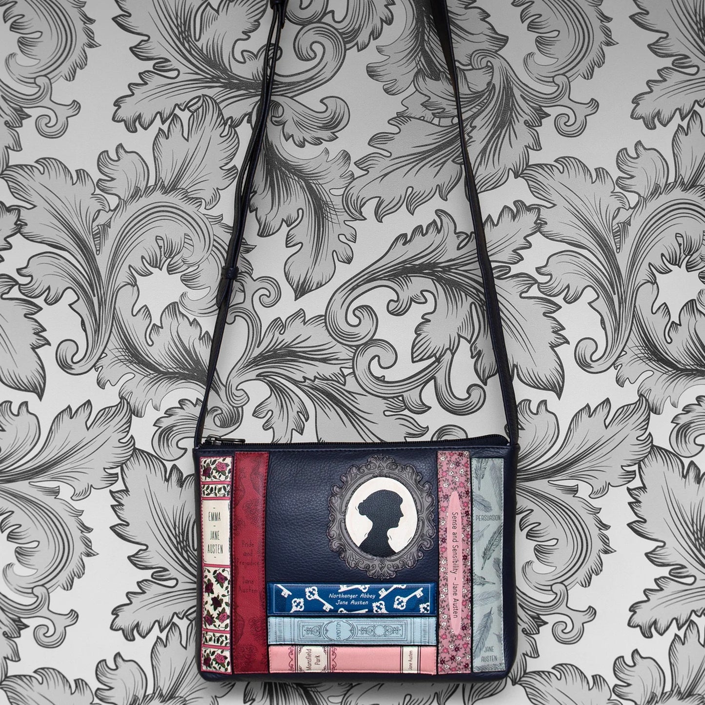 Jane Austen Bookworm Leather Crossbody Bag - Navy