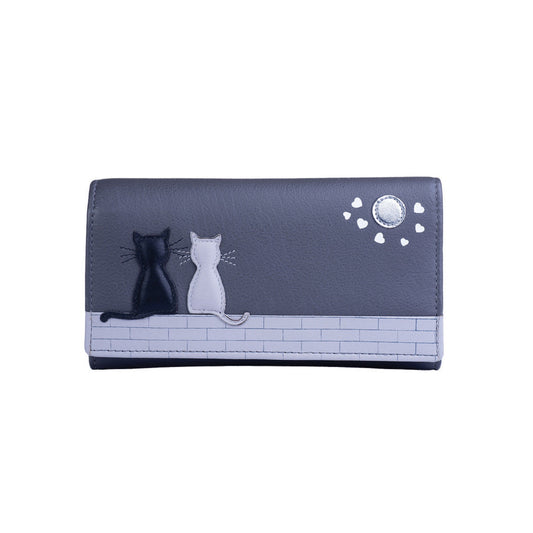 Midnight Cats Matinee Leather Wallet - Grey