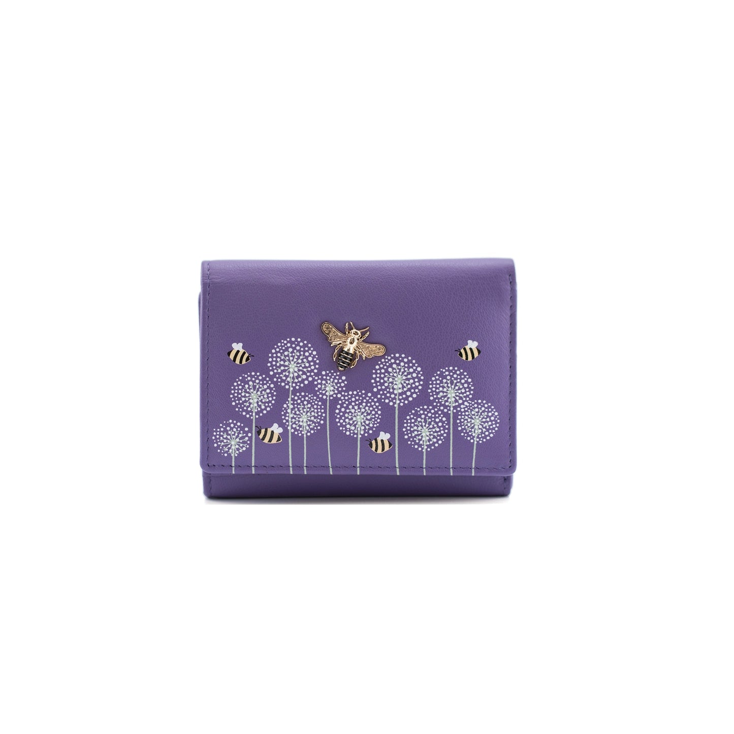 Moonflower Tri-Fold Leather Bee Purse - Purple