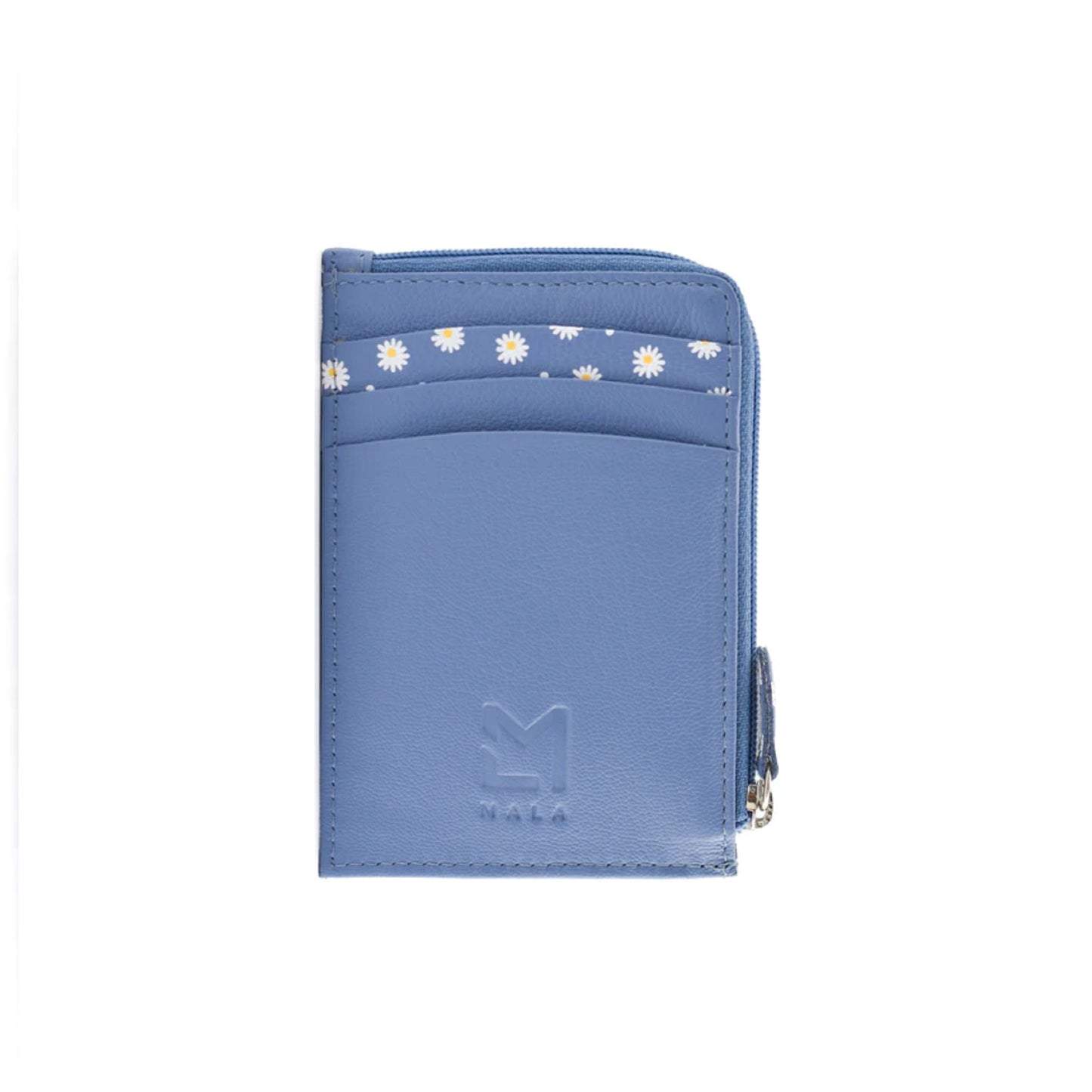 Peony Card & Coin Leather Holder - Blue
