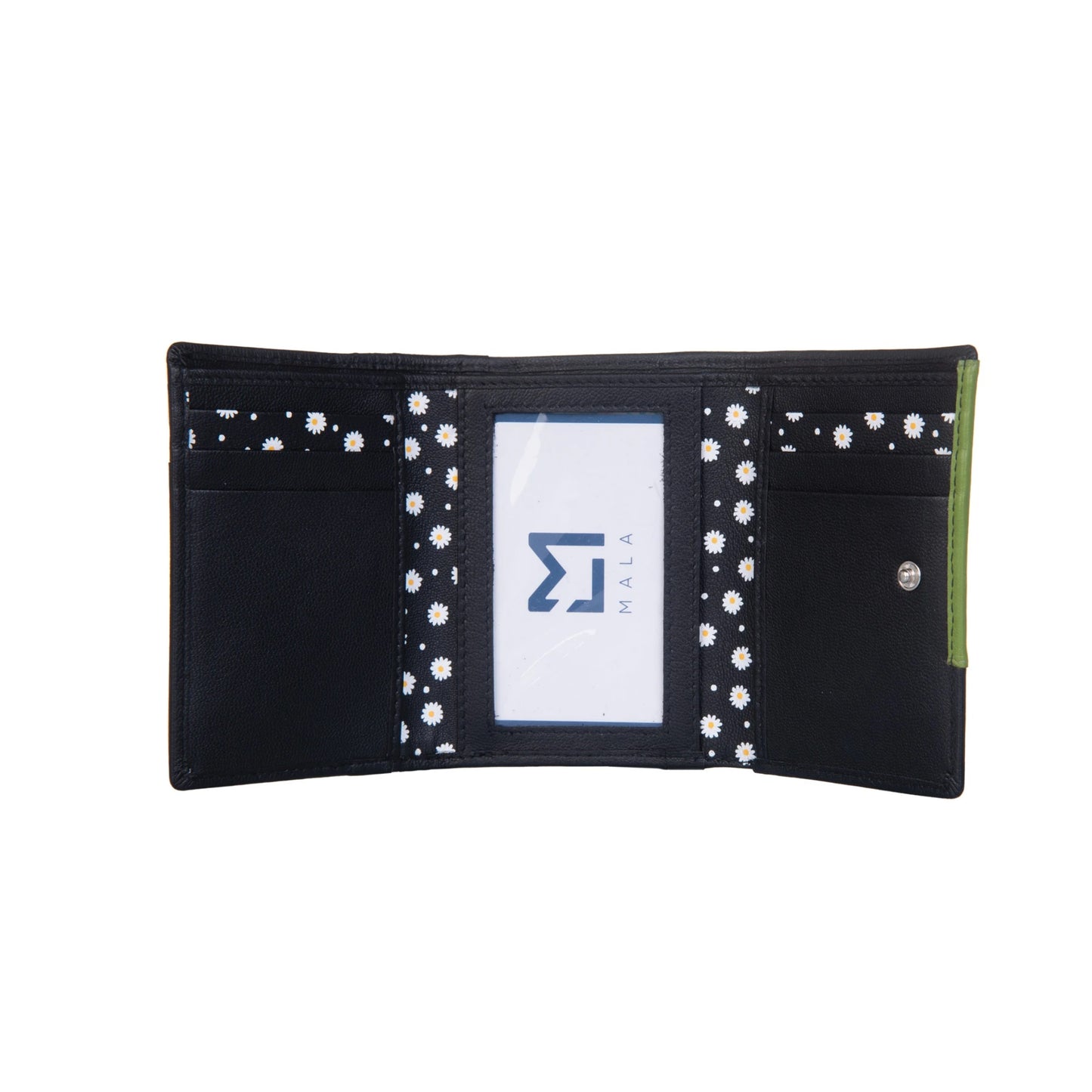 Peony Tri-Fold Leather Purse - Black
