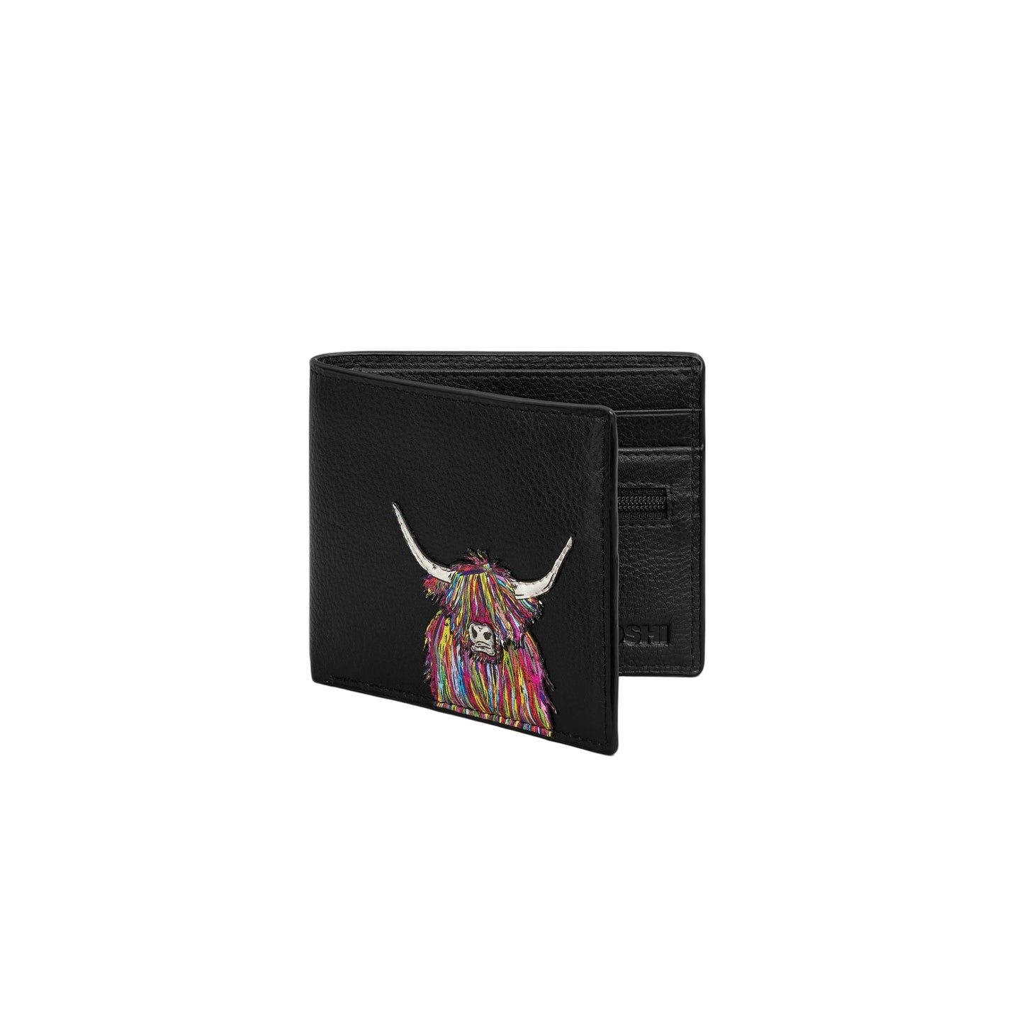Rainbow Highland Cow Men's Leather Wallet - Black