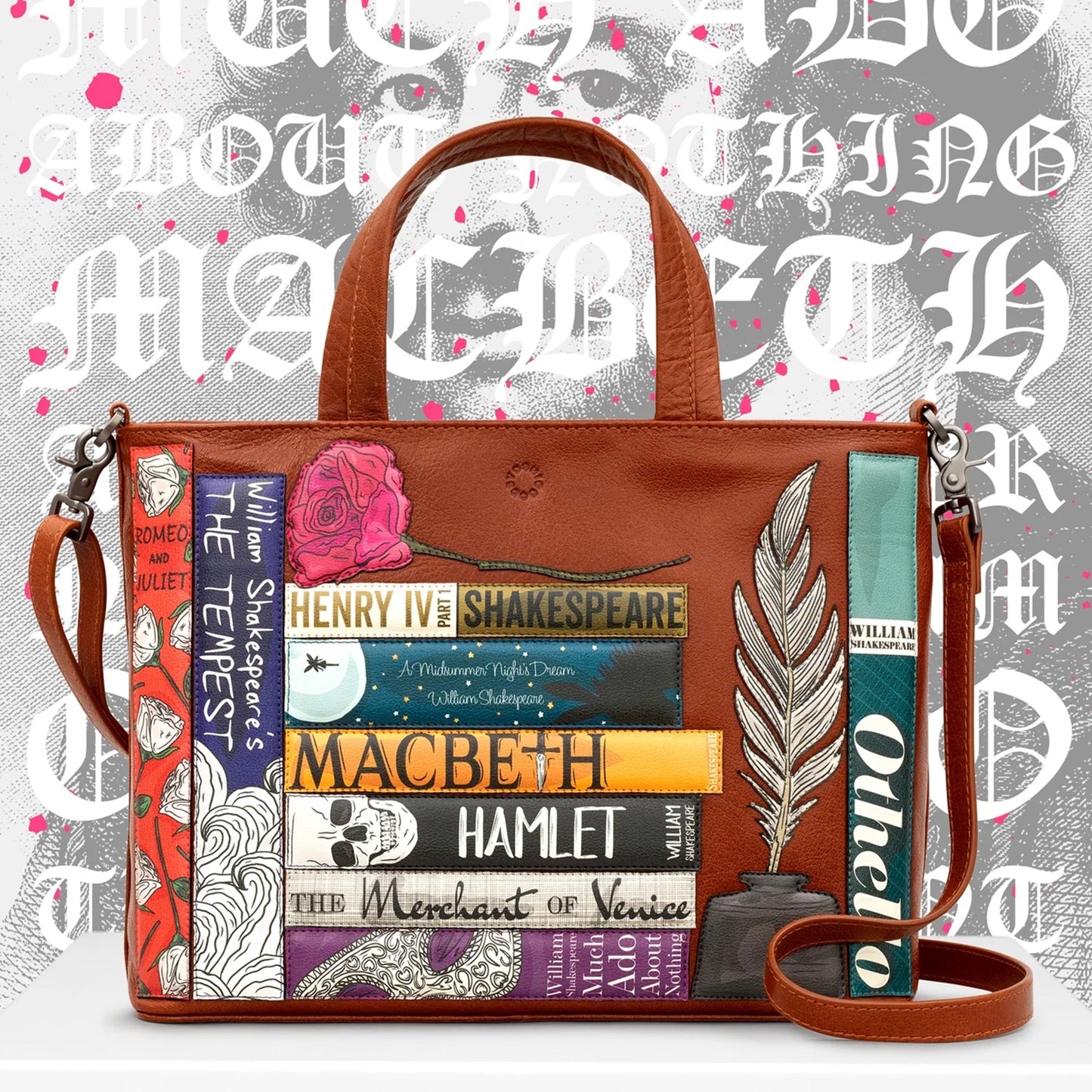 Shakespeare Bookworm Leather Grab Bag - Brown