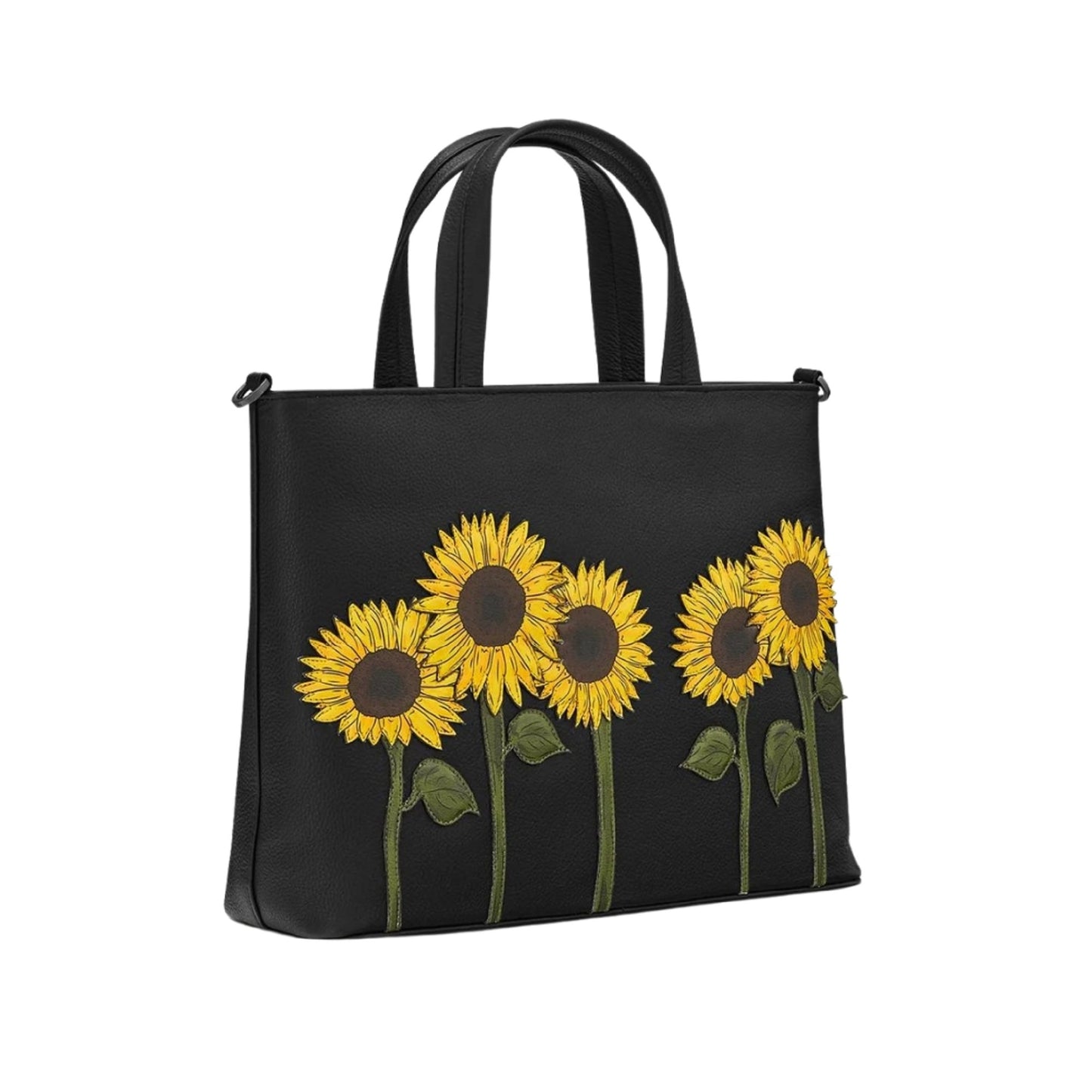 Sunflowers Leather Grab Bag - Black