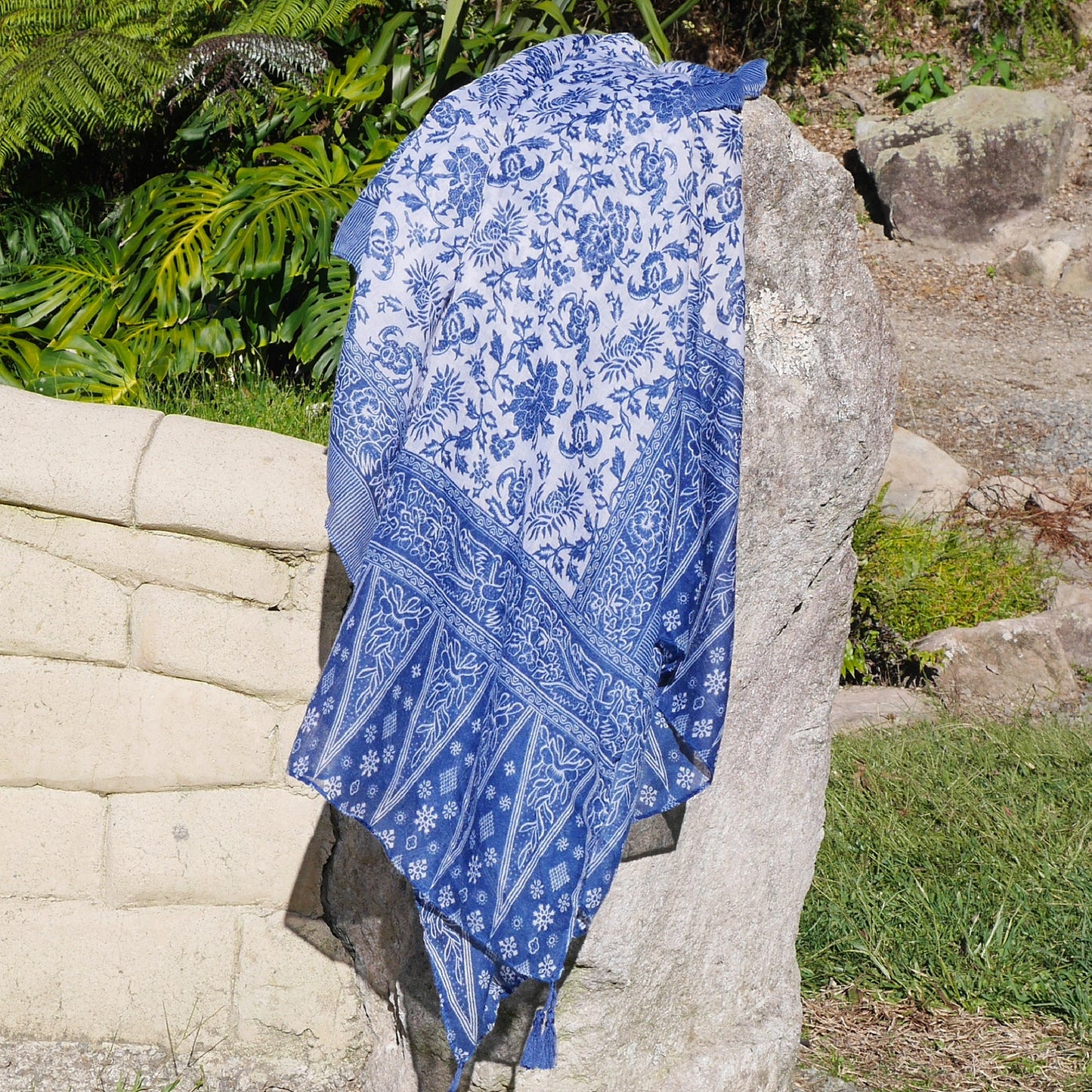 Blue & White Floral Scarf