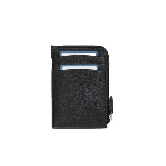 Amana Card & Coin Leather Holder - Black