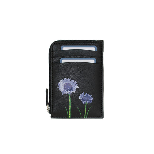 Amana Card & Coin Leather Holder - Black