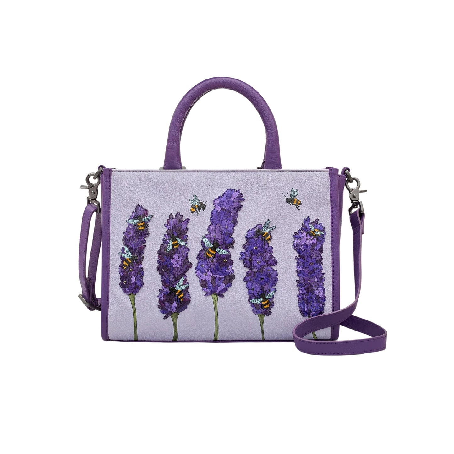 Bees Love Lavender Leather Grab Bag - Plum