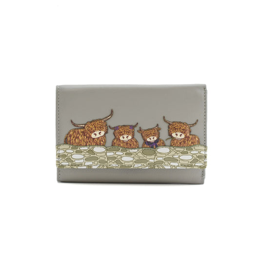 Bella Family Large Tri Fold Leather Purse - Grey