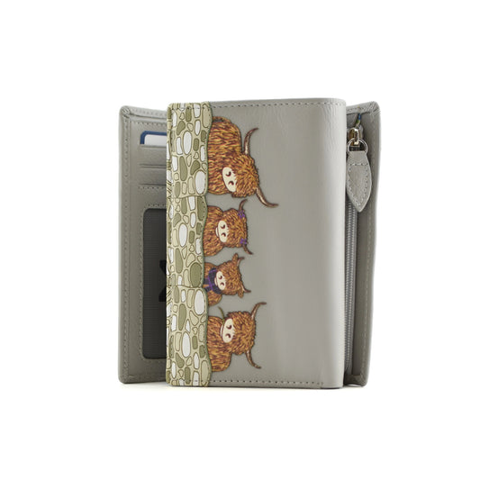 Bella Family Large Tri Fold Leather Purse - Grey