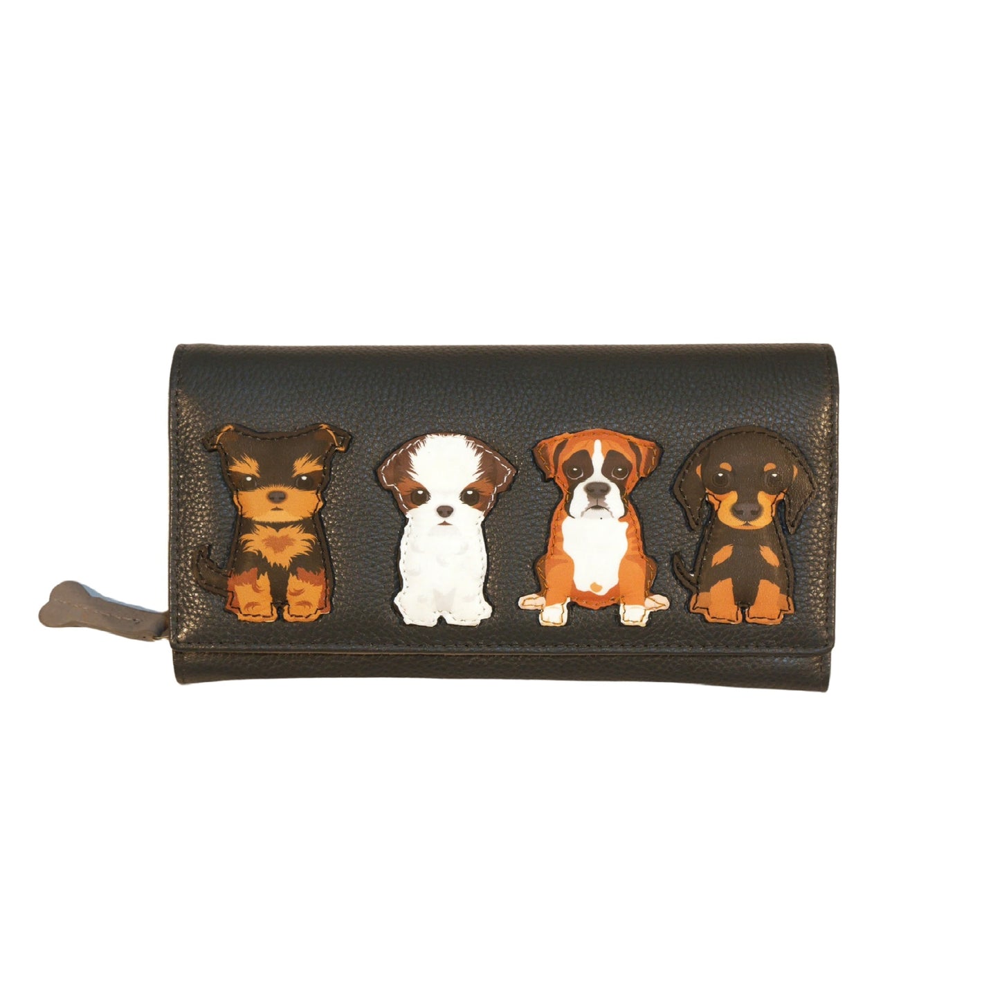 Best Friends Sitting Dogs Matinee Leather Purse - Grey