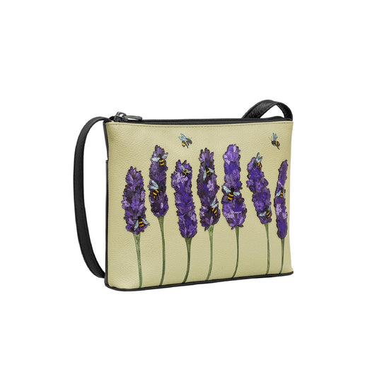 Bees Love Lavender Leather Crossbody Bag - Black