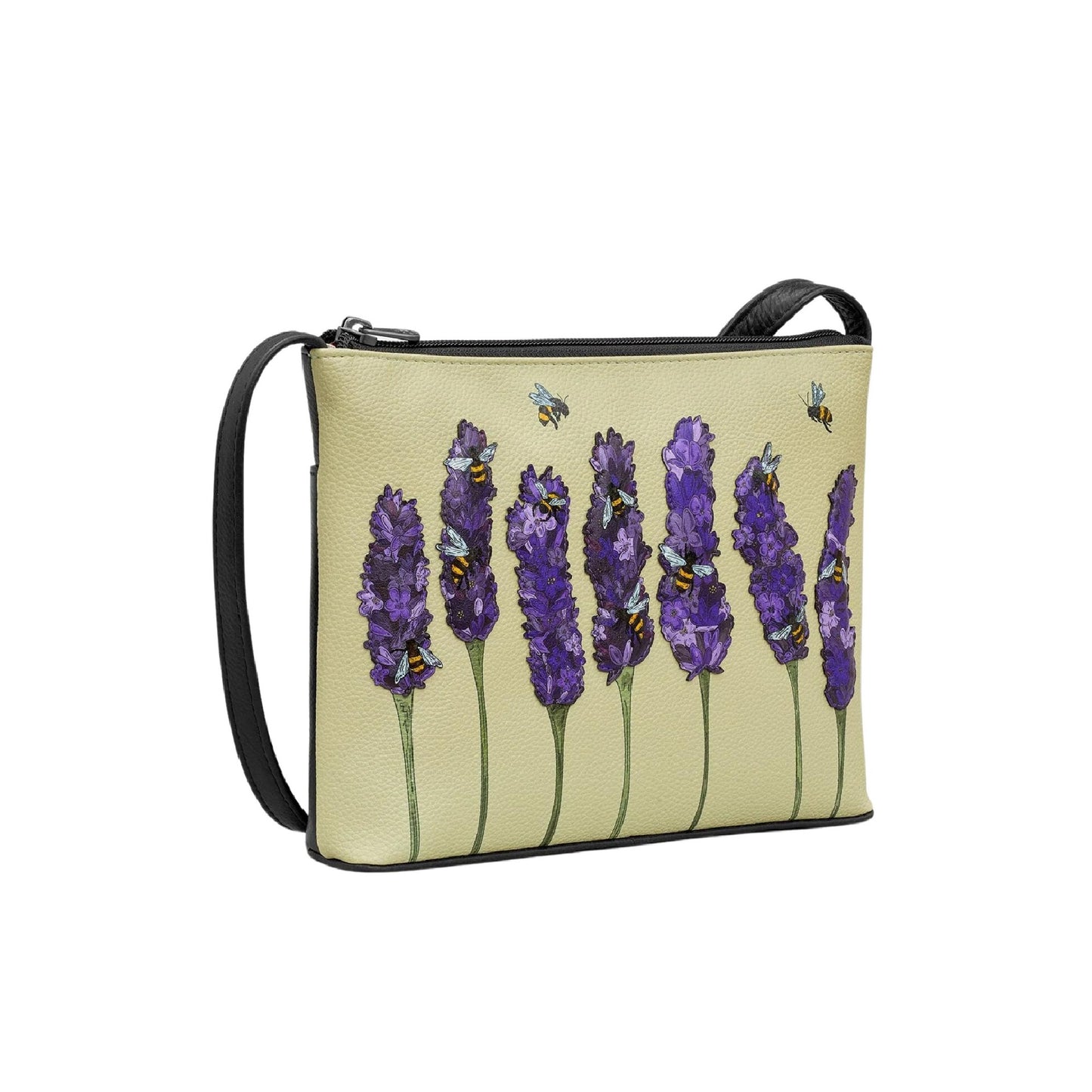 Bees Love Lavender Leather Crossbody Bag - Black