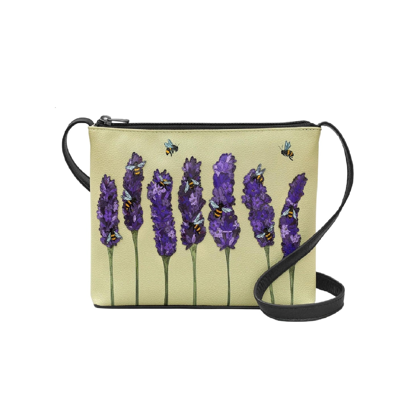 Bees Love Lavender Leather Crossbody Bag - Black