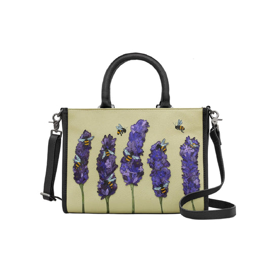 Bees Love Lavender Leather Grab Bag - Black