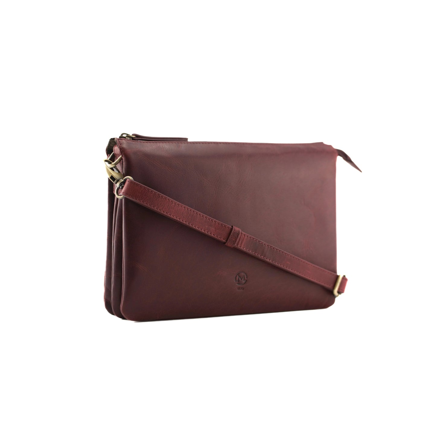 Bloomsbury Triple Compartment Crossbody Leather Bag - Burgundy
