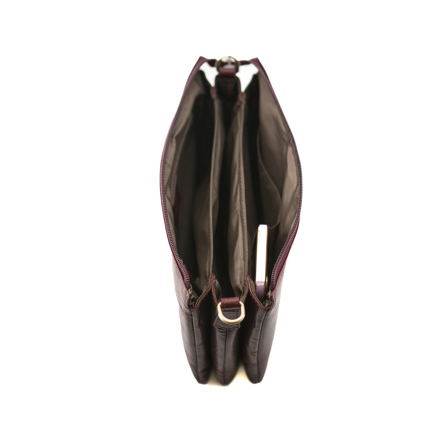 Bloomsbury Triple Compartment Crossbody Leather Bag - Burgundy