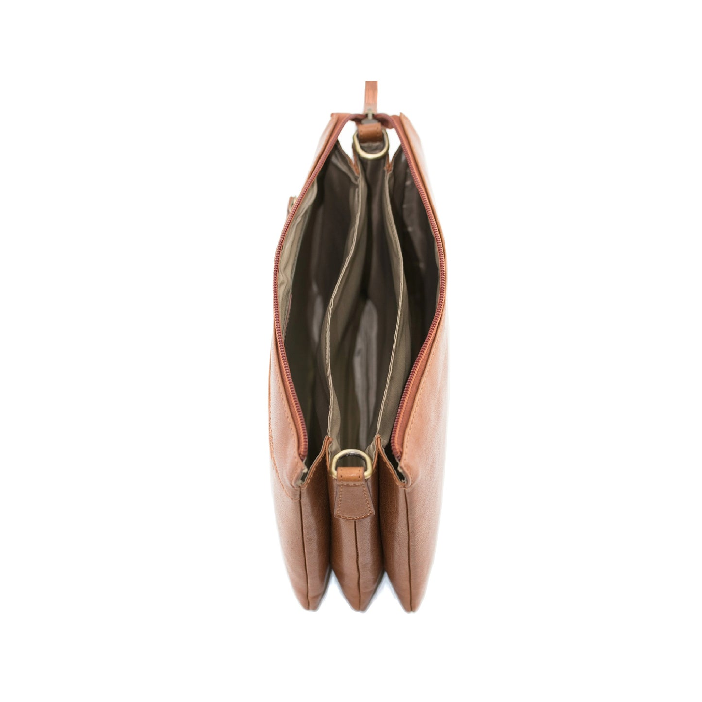 Bloomsbury Triple Compartment Crossbody Leather Bag - Tan