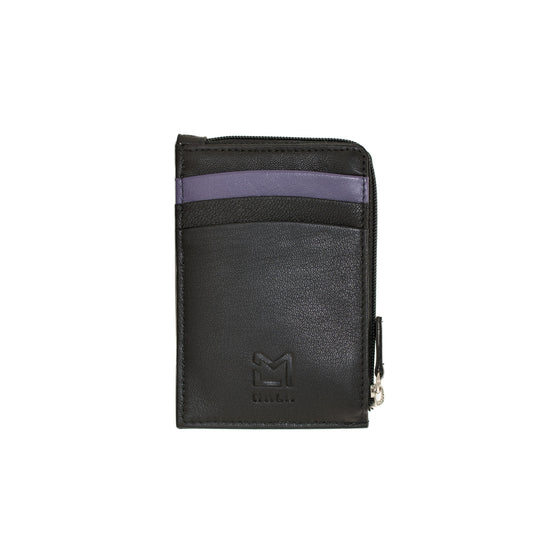 Blossom Card & Coin Leather Holder - Black