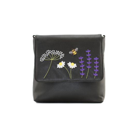 Blossom Leather Flap Crossbody Bag Black