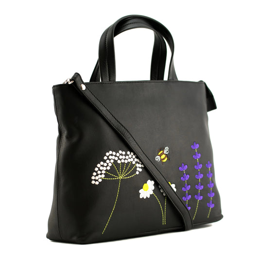 Blossom Multi Way Leather Grab Bag - Black