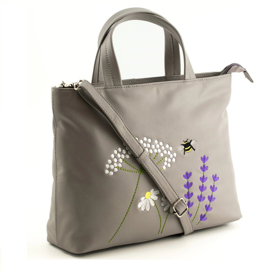 Blossom Multi Way Leather Grab Bag - Grey