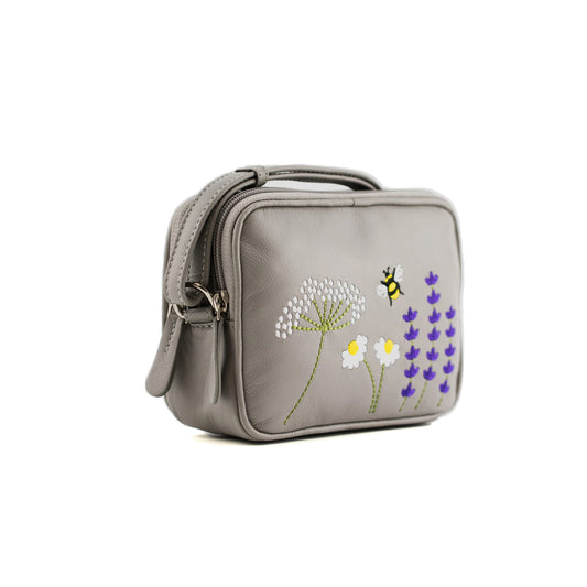 Blossom Small Leather 2-Zip Cross Body - Grey