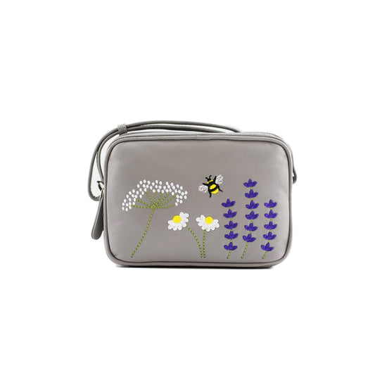 Blossom Small Leather 2-Zip Cross Body - Grey