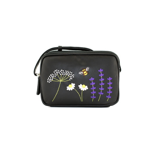 Blossom Small Leather 2-Zip Cross Body - Black