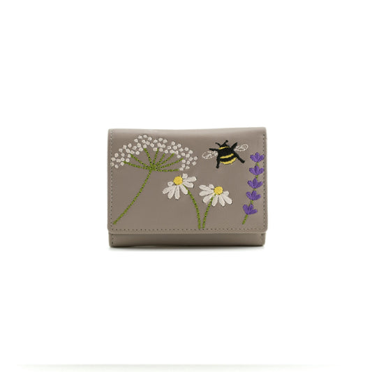 Blossom Tri-Fold Leather Purse - Grey