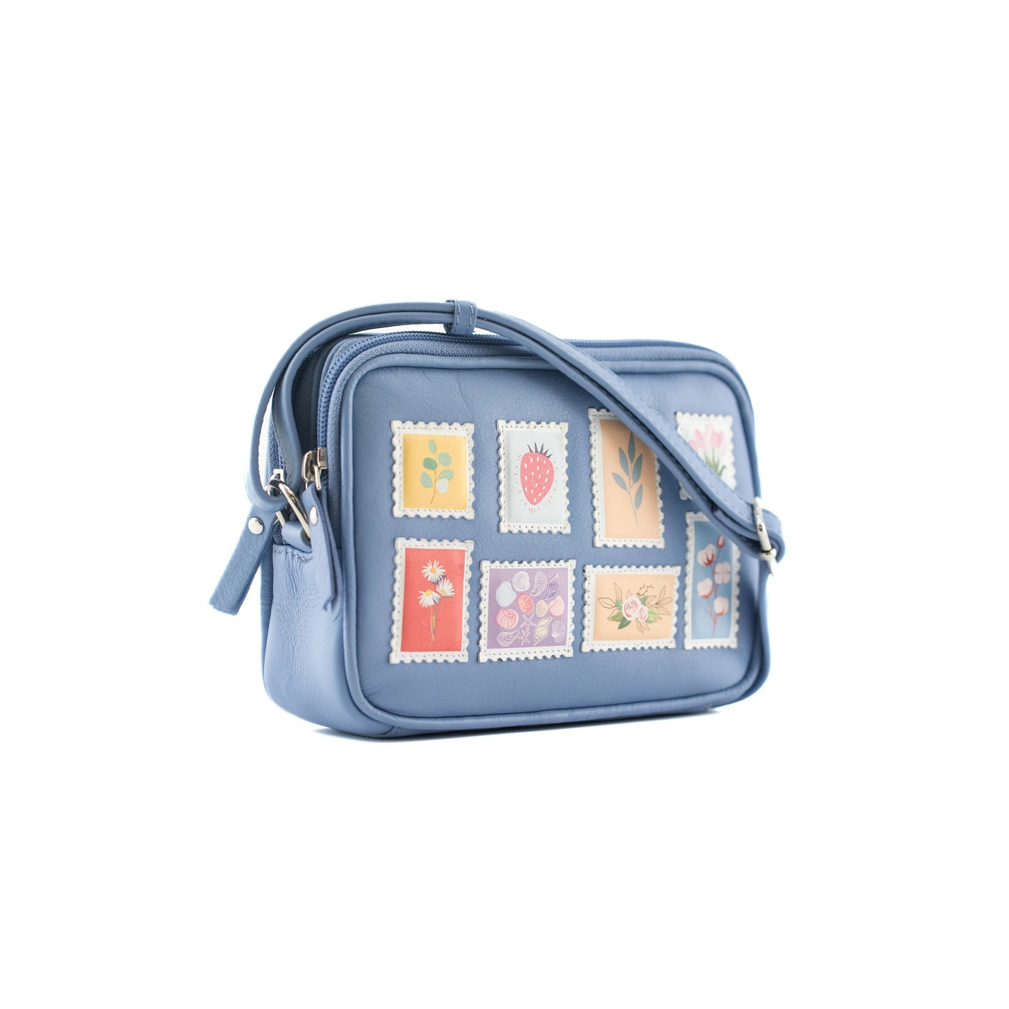 Botanists Small Leather 2-Zip Cross Body - Blue