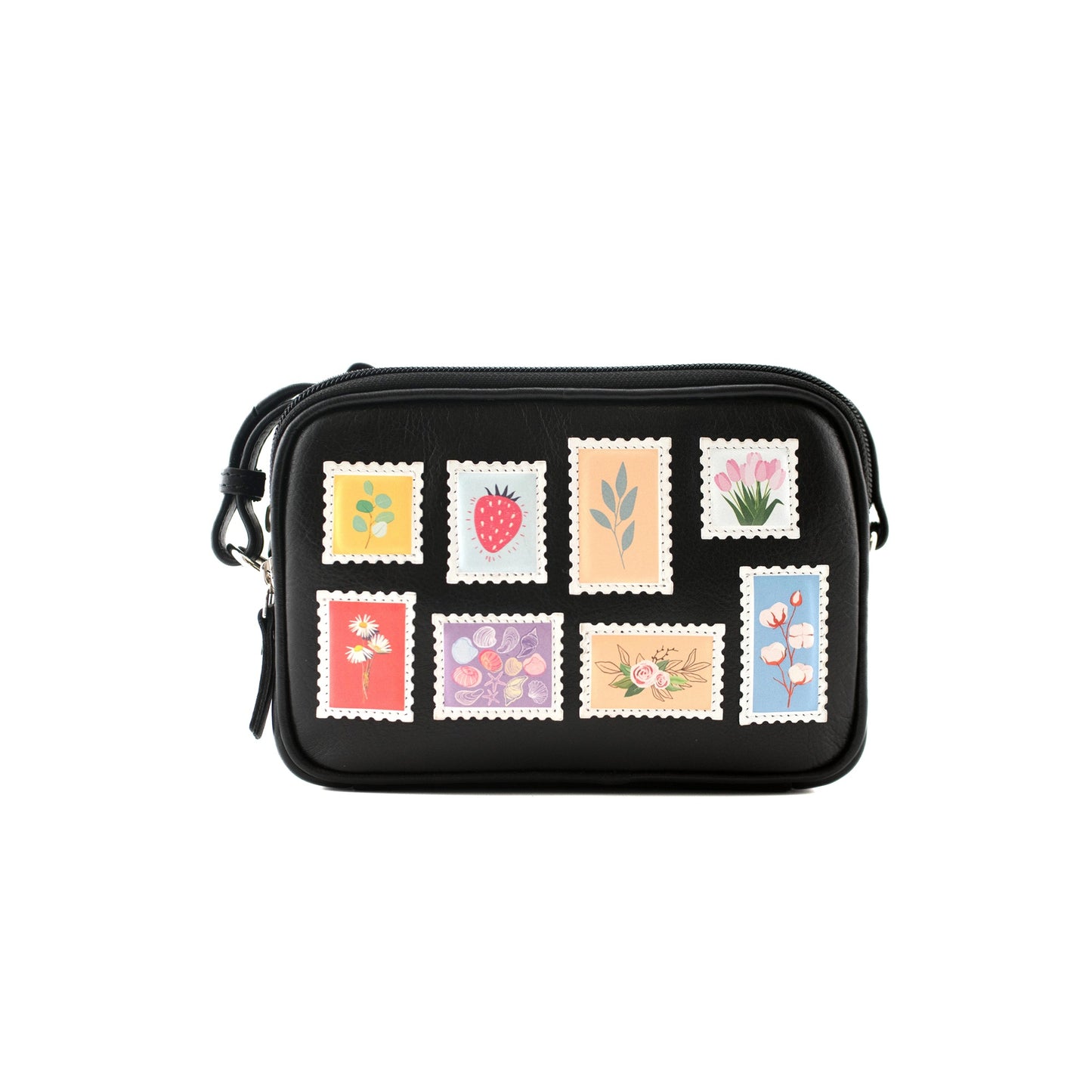 Botanists Small Leather 2-Zip Cross Body - Black