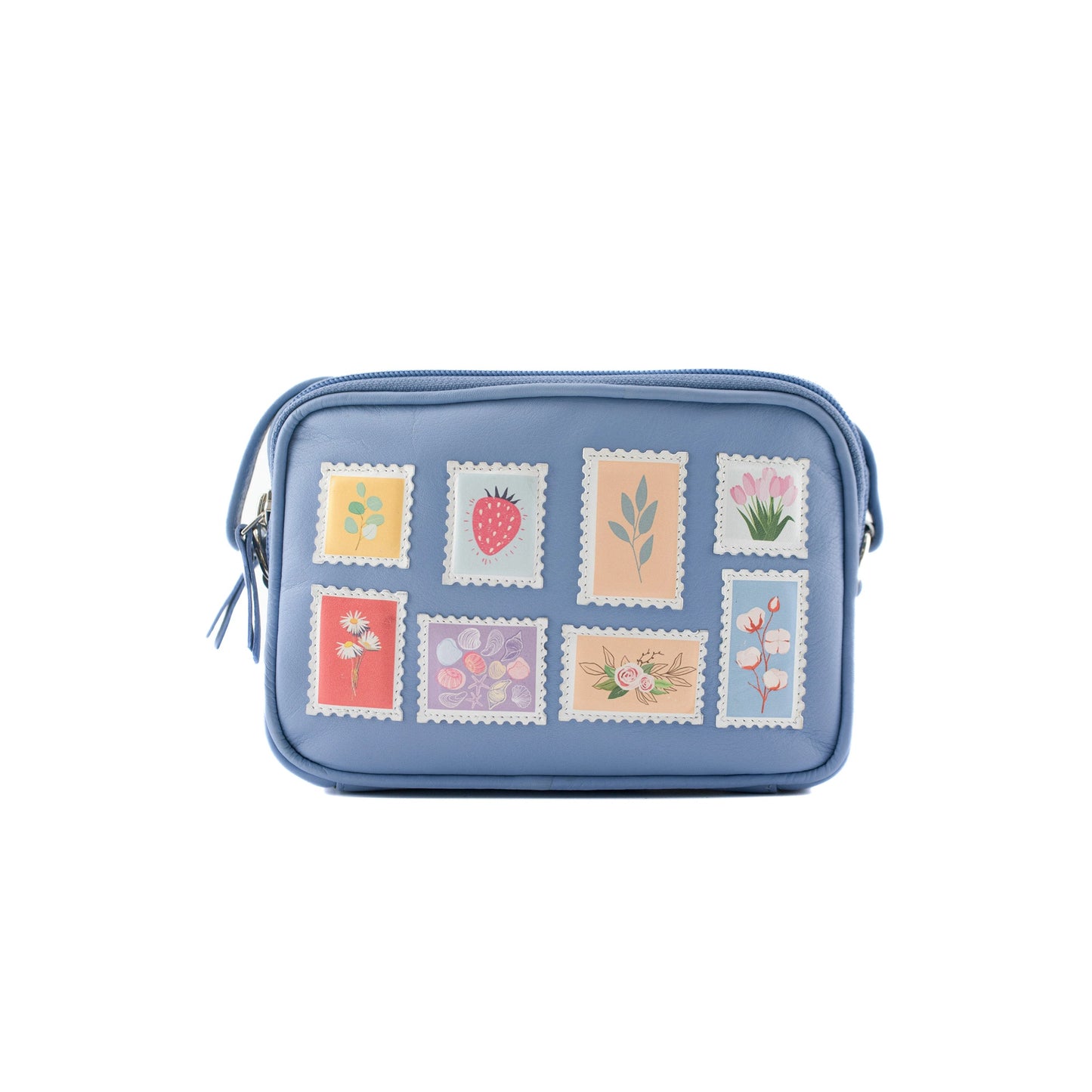 Botanists Small Leather 2-Zip Cross Body - Blue