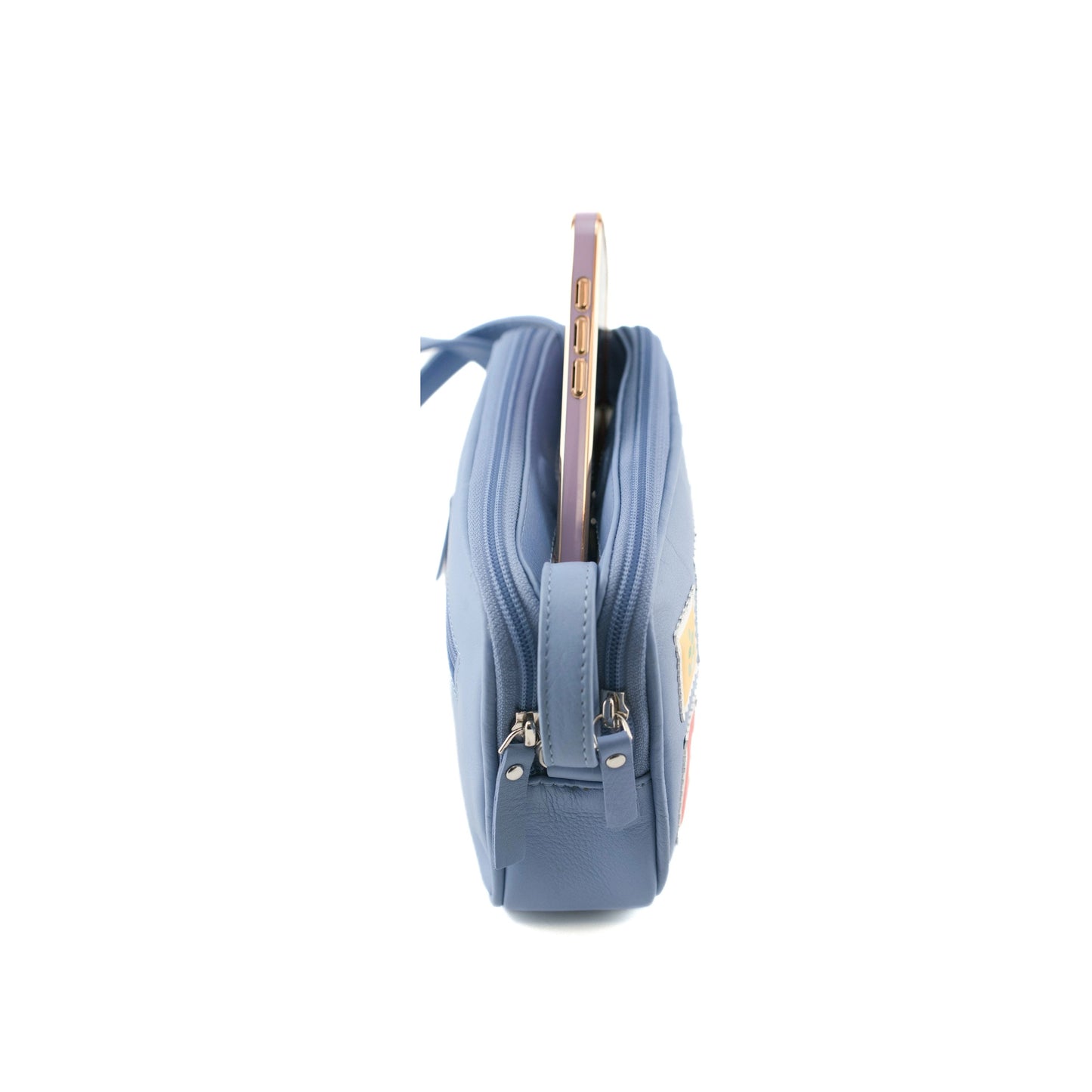 Botanists Small Leather 2-Zip Cross Body - Blue
