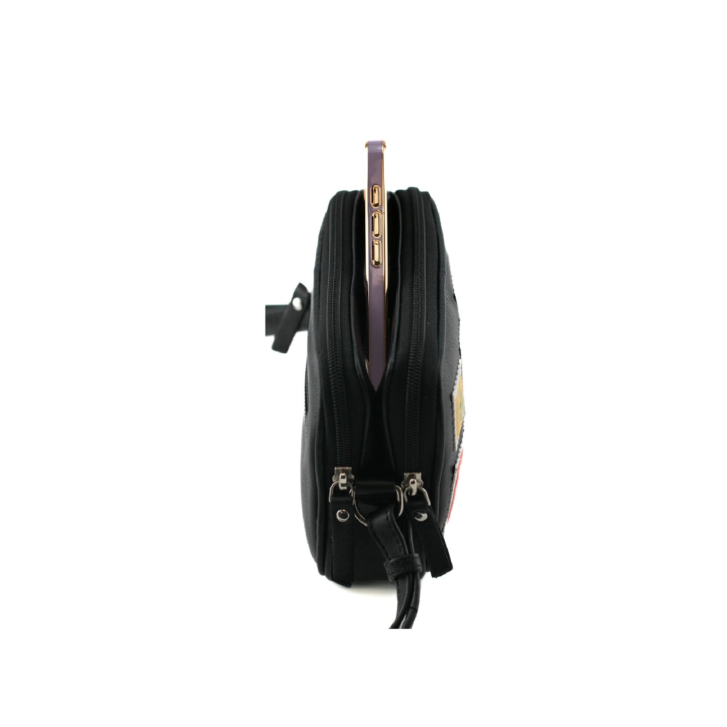 Botanists Small Leather 2-Zip Cross Body - Black