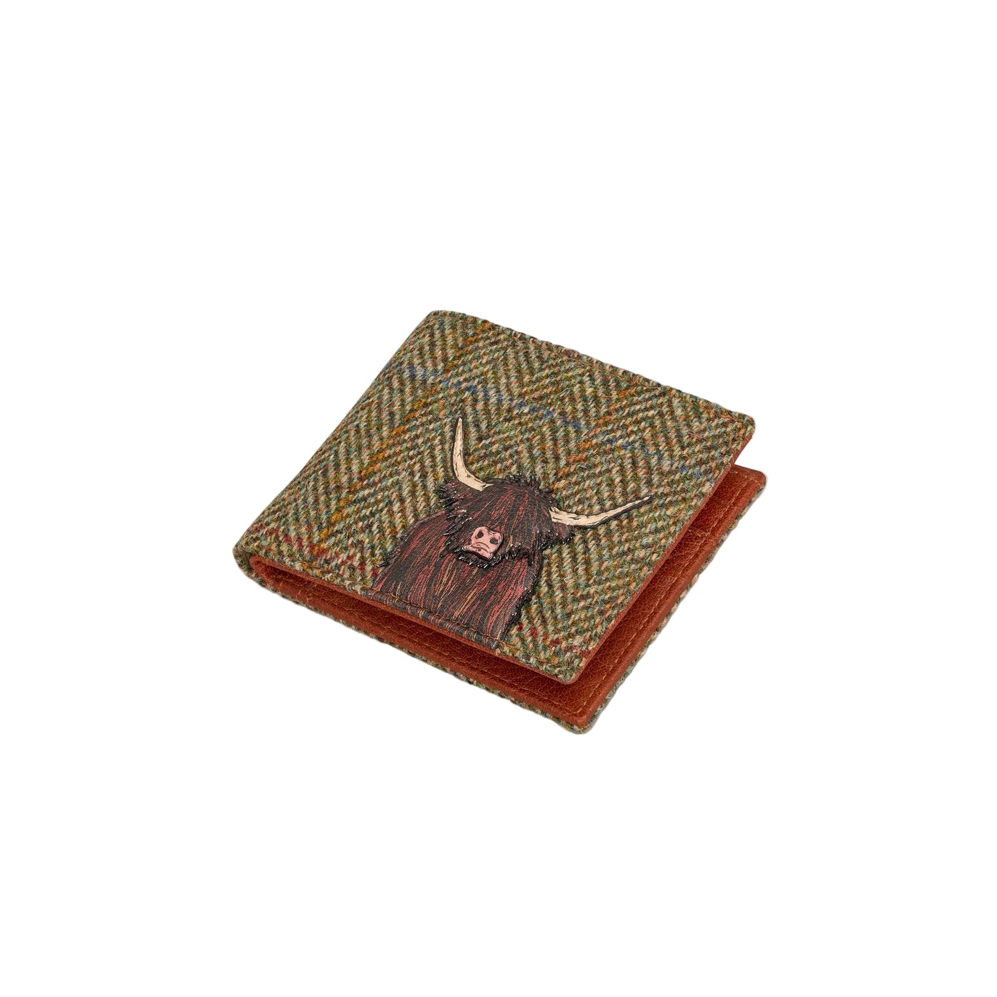 Highland Cow Harris Tweed Men's Leather Wallet - Brown