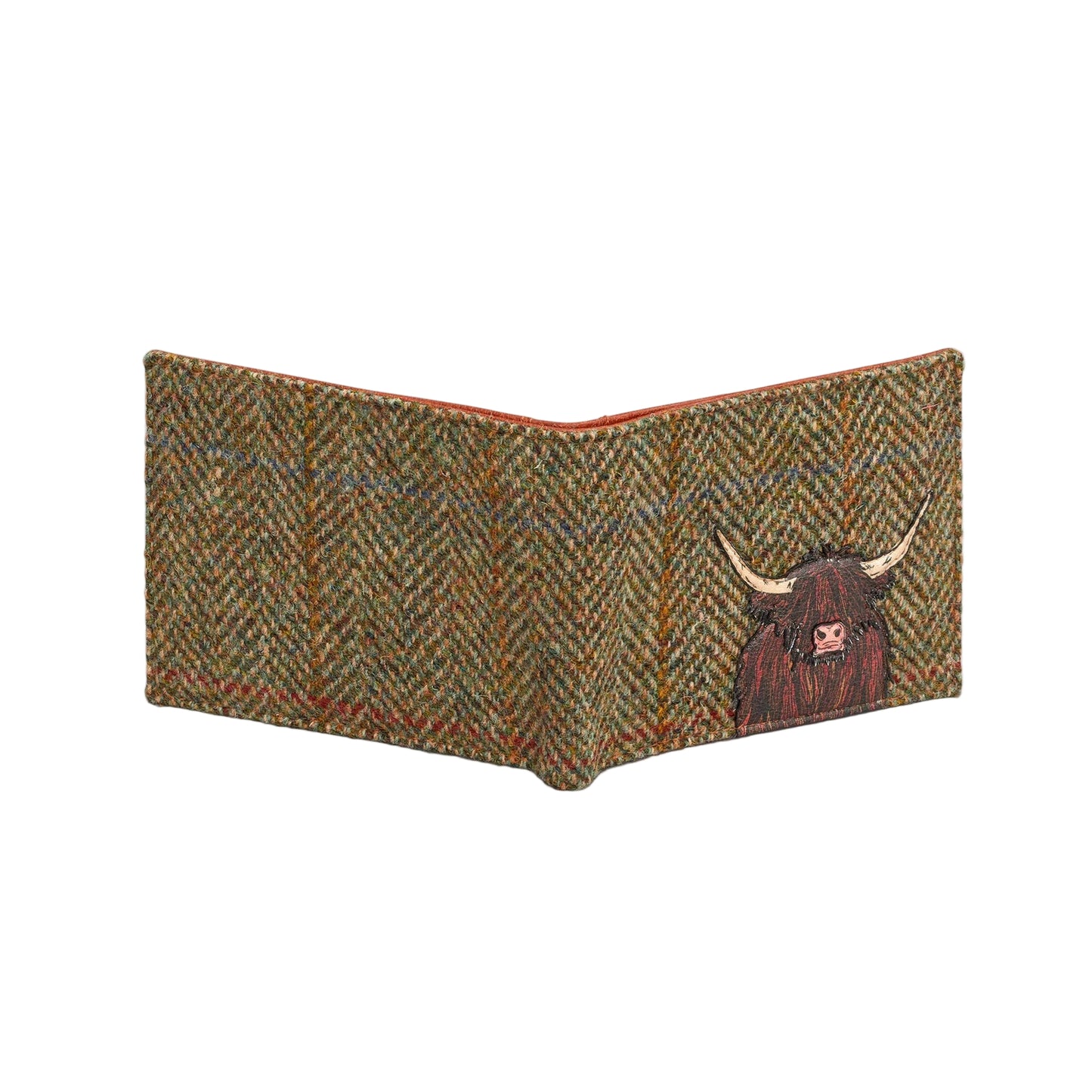 Highland Cow Harris Tweed Men's Leather Wallet - Brown