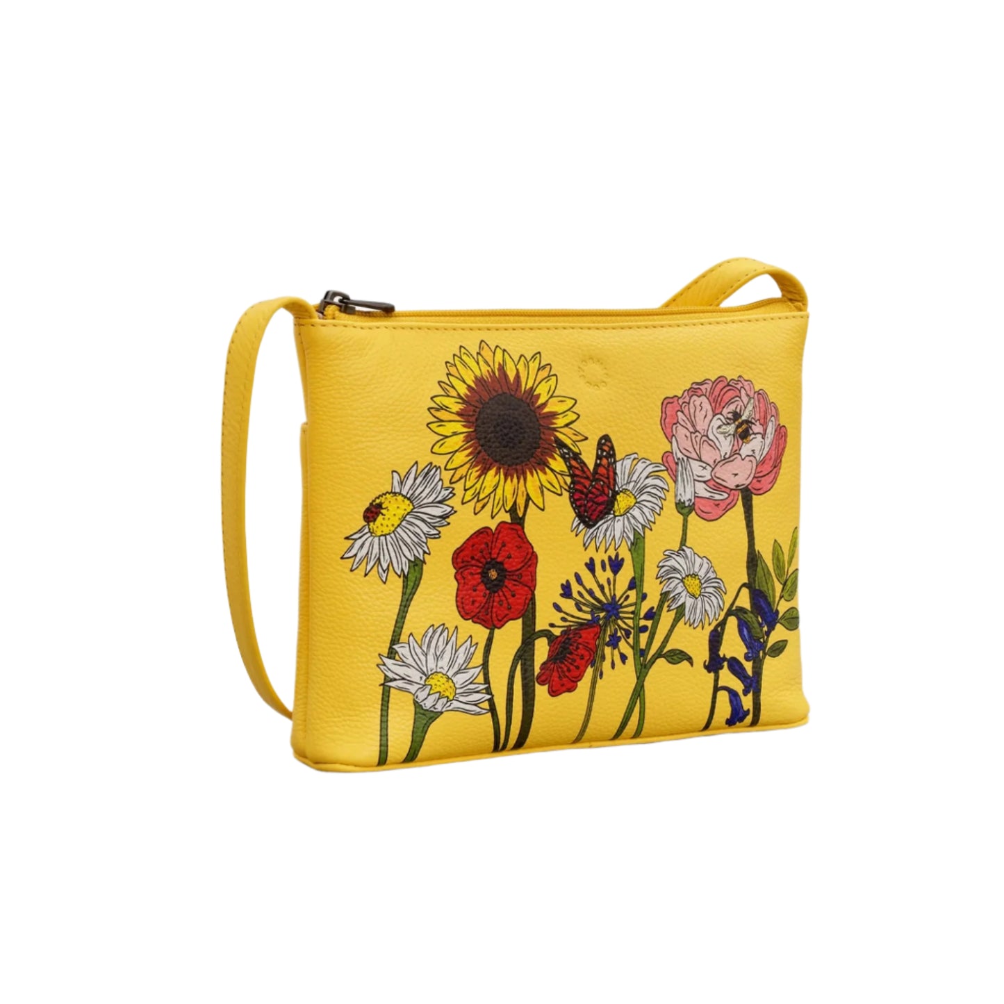 Buttercup Wildflowers Leather Crossbody Bag - Yellow