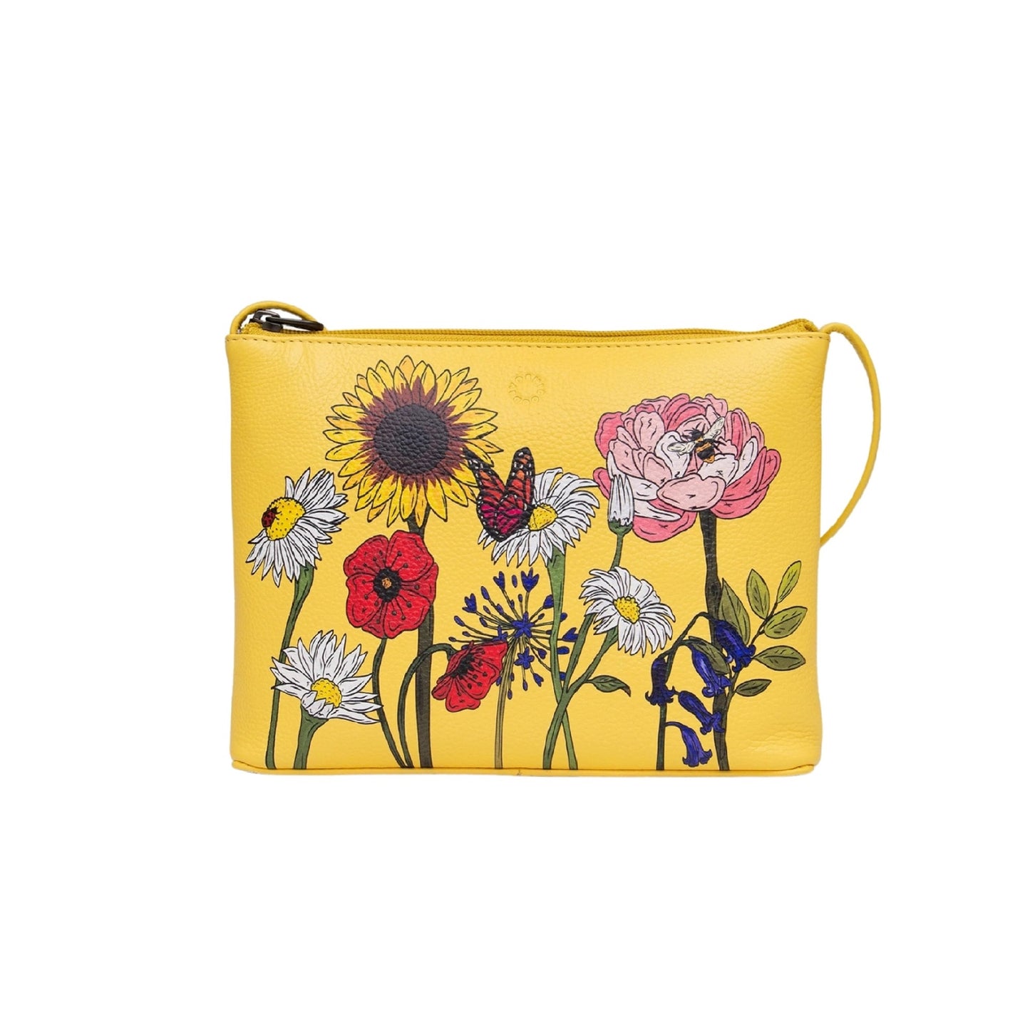 Buttercup Wildflowers Leather Crossbody Bag - Yellow