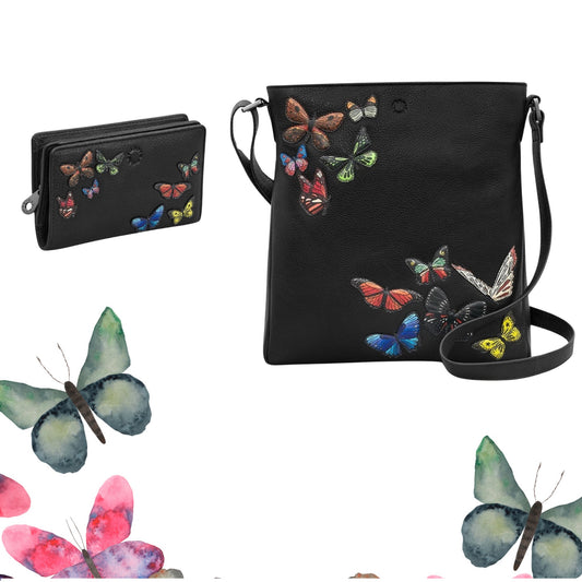 Amongst Butterflies Leather Crossbody Bag & Wallet Bundle