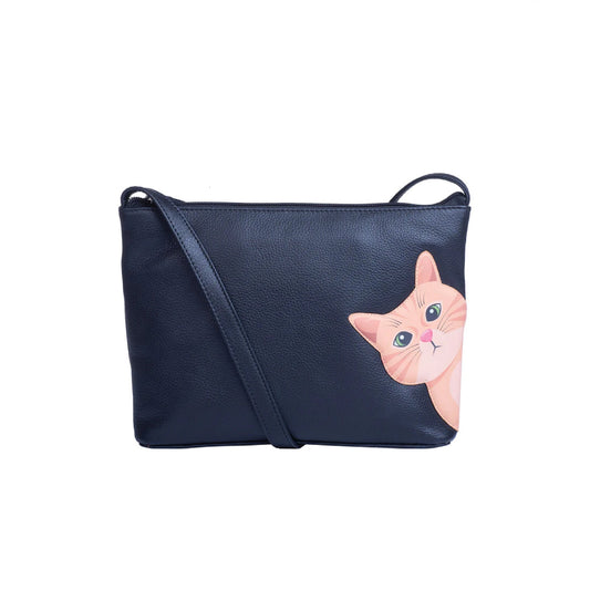 Cleo the Cat Leather Cross Body - Black