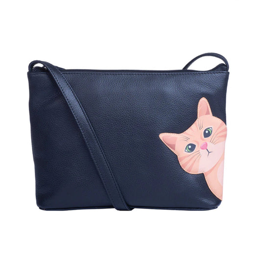 Cleo the Cat Leather Cross Body - Black