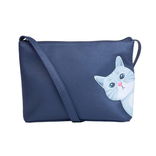 Cleo the Cat Leather Cross Body - Navy